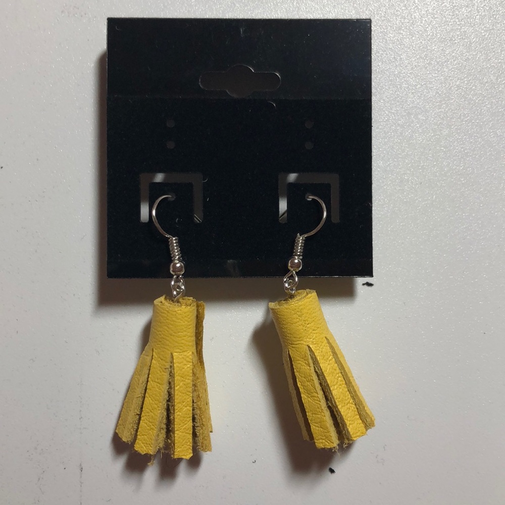 Custom made Yellow Genuine Leather Tassel Earrings